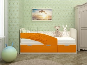 Дельфин-3 Кровать детская 3 ящика без ручек 1.6 Оранжевый глянец в Заринске - zarinsk.katalogmebeli.com | фото