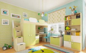 Детская комната Эппл (Зеленый/Белый/корпус Клен) в Заринске - zarinsk.katalogmebeli.com | фото 2