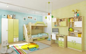 Детская комната Эппл (Зеленый/Белый/корпус Клен) в Заринске - zarinsk.katalogmebeli.com | фото 3