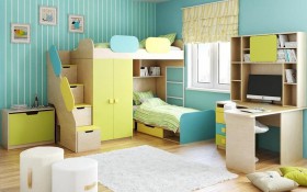 Детская комната Смайли (Желтый/Голубой/Зеленый/корпус Клен) в Заринске - zarinsk.katalogmebeli.com | фото 2
