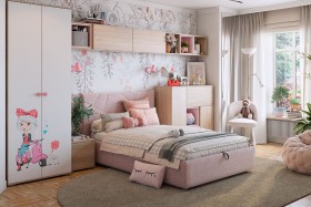 Комплект детской мебели Алина К2 Дуб мария/белый/нежно-розовый велюр в Заринске - zarinsk.katalogmebeli.com | фото