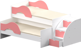 Кровать детская Матрешка выкатная с лестницей  Белый/Розовый в Заринске - zarinsk.katalogmebeli.com | фото