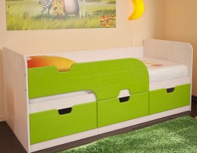 Кровать детская Минима 1,86м с ящиками (дуб атланта/лайм глянец) в Заринске - zarinsk.katalogmebeli.com | фото