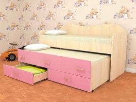 Кровать детская Нимфа двухместная 2.0 Дуб молочный/Розовый в Заринске - zarinsk.katalogmebeli.com | фото