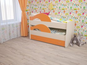 Кровать детская Радуга 1600 Млечный дуб/Оранжевый в Заринске - zarinsk.katalogmebeli.com | фото 1