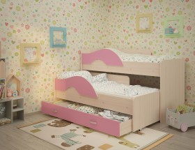 Кровать детская Радуга 1600 Млечный дуб/Розовый в Заринске - zarinsk.katalogmebeli.com | фото