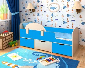 Кровать Малыш-мини с бортиком Дуб молочный/Голубой в Заринске - zarinsk.katalogmebeli.com | фото
