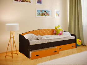 Кровать Софа-7 с мягкой спинкой (800х1900) Венге/Оранжевый в Заринске - zarinsk.katalogmebeli.com | фото 1