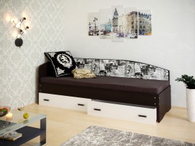 Кровать Софа-9 с мягкой спинкой с рисунком Милана (900х1900) Венге/Белый в Заринске - zarinsk.katalogmebeli.com | фото