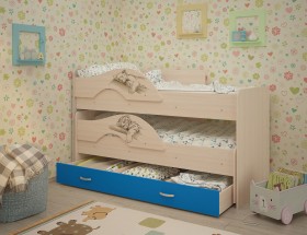 Кровать выкатная Радуга-Сафари детская 1600 Млечный дуб/Голубой в Заринске - zarinsk.katalogmebeli.com | фото