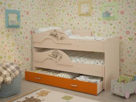 Кровать выкатная Радуга-Сафари детская 1600 Млечный дуб/Оранжевый в Заринске - zarinsk.katalogmebeli.com | фото 1