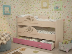 Кровать выкатная Радуга-Сафари детская 1600 Млечный дуб/Розовый в Заринске - zarinsk.katalogmebeli.com | фото