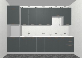 Кухня Квадро 3,2 м (высокие модули/Железо/Серый) в Заринске - zarinsk.katalogmebeli.com | фото 3