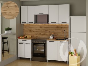 Кухня Кьяра 2.0 м с окапом (белый/карбон фарфор/26мм/дуб вотан) в Заринске - zarinsk.katalogmebeli.com | фото