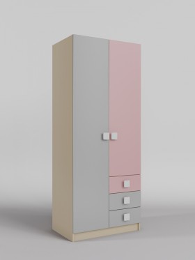 Шкаф 2-х створчатый с ящиками Грэйси (Розовый/Серый/корпус Клен) в Заринске - zarinsk.katalogmebeli.com | фото