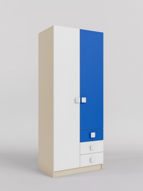 Шкаф 2-х створчатый с ящиками Скай (Синий/Белый/корпус Клен) в Заринске - zarinsk.katalogmebeli.com | фото
