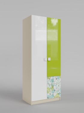 Шкаф 2-х створчатый с ящиками Твит (Белый/Зеленый/корпус Клен) в Заринске - zarinsk.katalogmebeli.com | фото 1