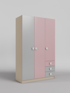 Шкаф 3-х створчатый с ящиками Грэйси (Розовый/Серый/корпус Клен) в Заринске - zarinsk.katalogmebeli.com | фото