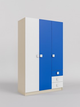 Шкаф 3-х створчатый с ящиками Скай (Синий/Белый/корпус Клен) в Заринске - zarinsk.katalogmebeli.com | фото 1