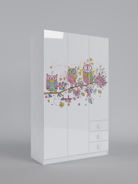 Шкаф 3-х створчатый с ящиками Совушки (Белый/корпус Выбеленное дерево) в Заринске - zarinsk.katalogmebeli.com | фото