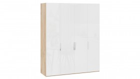 Шкаф для одежды с 4 глухими дверями «Эмбер» Яблоня Беллуно/Белый глянец в Заринске - zarinsk.katalogmebeli.com | фото
