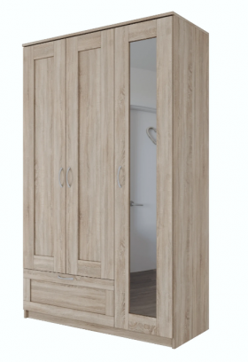 Шкаф трехдверный Сириус с зеркалом и 1 ящиком дуб сонома в Заринске - zarinsk.katalogmebeli.com | фото 1